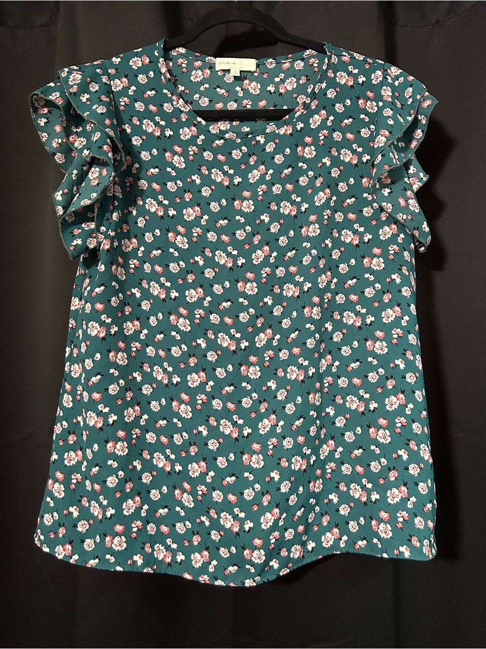 Floral Ruffle Sleeve Blouse - Teal